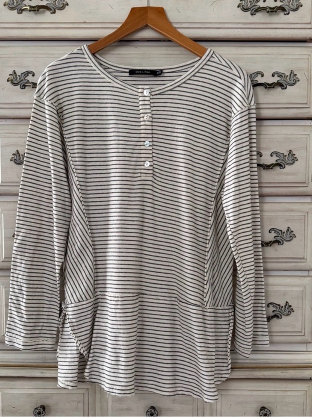 Vici Striped Long Sleeve Henley Top in White and Black